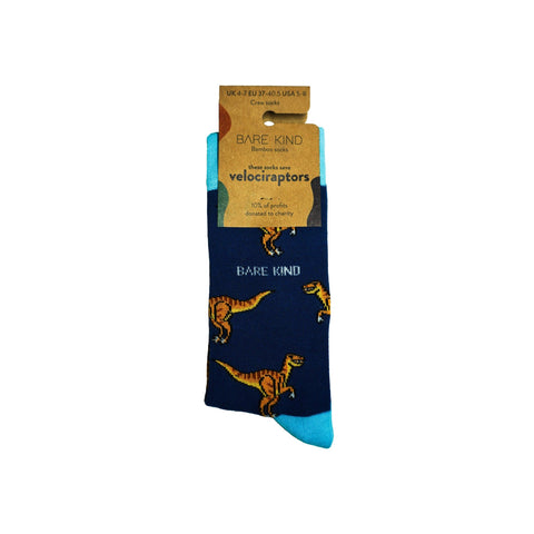 Velociraptor Socks | Bamboo Socks | Blue Socks | Dino Socks - Sprouts of Bristol