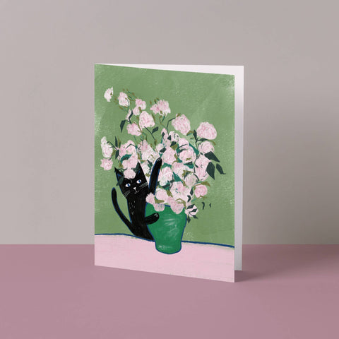 Vincat and Roses Cat Greetings Card - Sprouts of Bristol