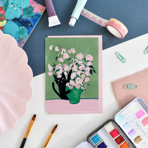 Vincat and Roses Cat Greetings Card - Sprouts of Bristol