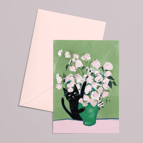 Vincat and Roses Cat Greetings Card - Sprouts of Bristol