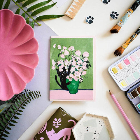 Vincat and Roses Cat Greetings Card - Sprouts of Bristol