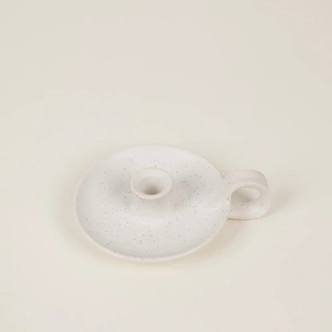 White Speckle, 1/2" Candle Holder with Handle - Sprouts of Bristol