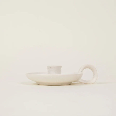 White Speckle, 1/2" Candle Holder with Handle - Sprouts of Bristol