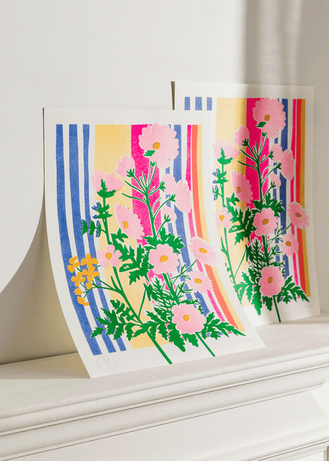 Wild Flower Stripe Risograph Print - Sprouts of Bristol