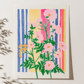 Wild Flower Stripe Risograph Print - Sprouts of Bristol