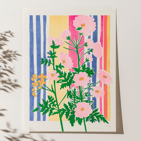 Wild Flower Stripe Risograph Print - Sprouts of Bristol
