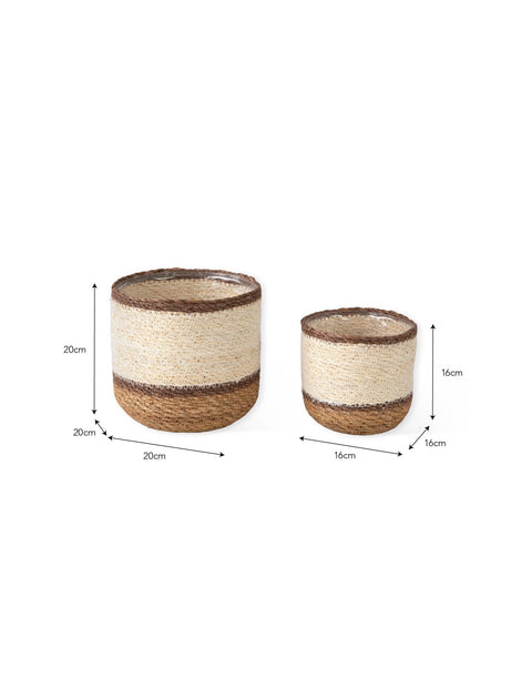 Woven Plant Pots - Multi Stripe Jute Seagrass - Sprouts of Bristol