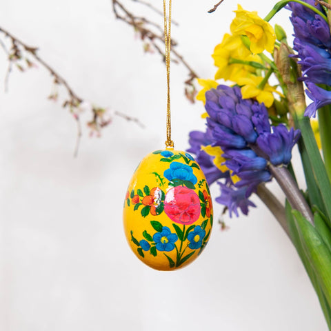 Yellow Floral Wooden Egg Decoration [Hand Painted] - Sprouts of Bristol