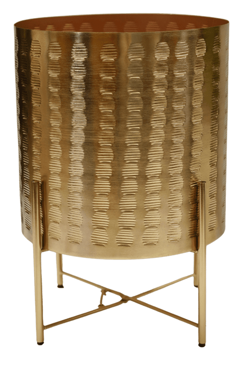 Zendaya Gold Embossed Metal Planter with Stand - Sprouts of Bristol