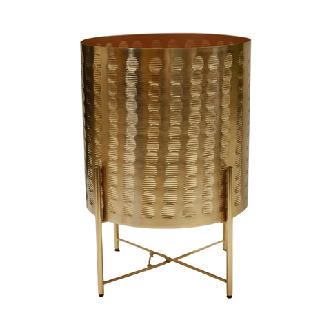 Zendaya Gold Embossed Metal Planter with Stand