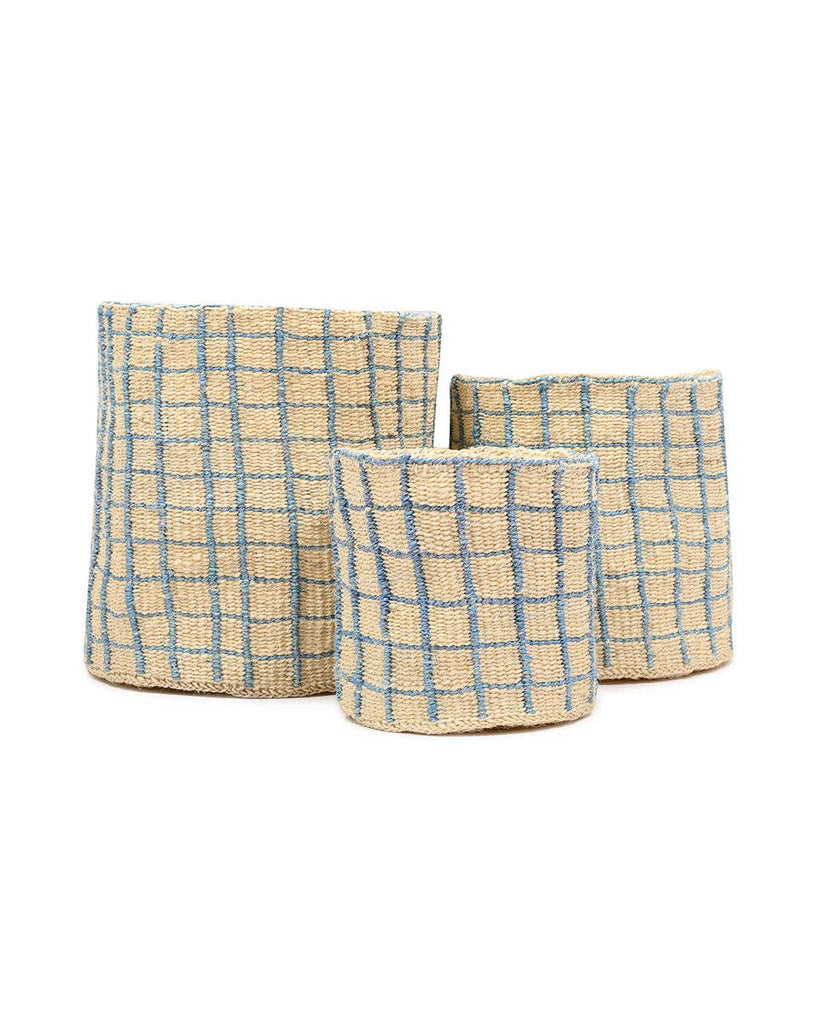 Agiza - Blue & Yellow Check Woven Basket - Sprouts of Bristol