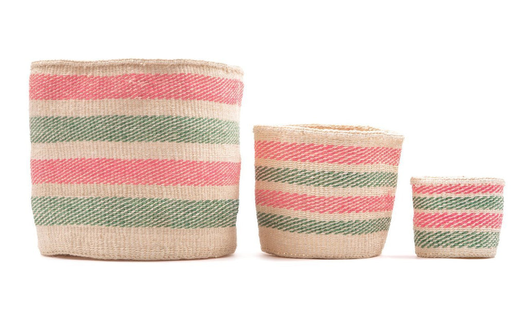 Alama - Light Pink & Green Stripe Woven Basket - Sprouts of Bristol