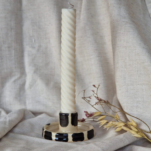 Black and White Stripe Ceramic Candlestick Holder - Sprouts of Bristol
