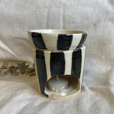 Black and White Stripe Ceramic Wax Melt Burner - Sprouts of Bristol