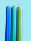 BLUE PINSTRIPES Dip Dye Dinner Candles Trio - Sprouts of Bristol