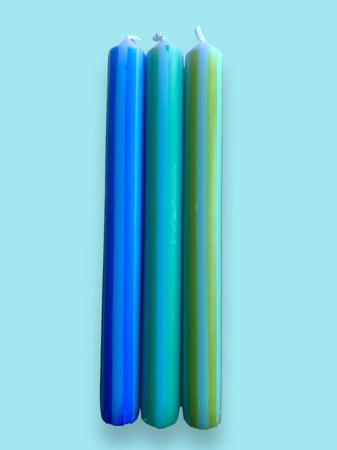 BLUE PINSTRIPES Dip Dye Dinner Candles Trio - Sprouts of Bristol
