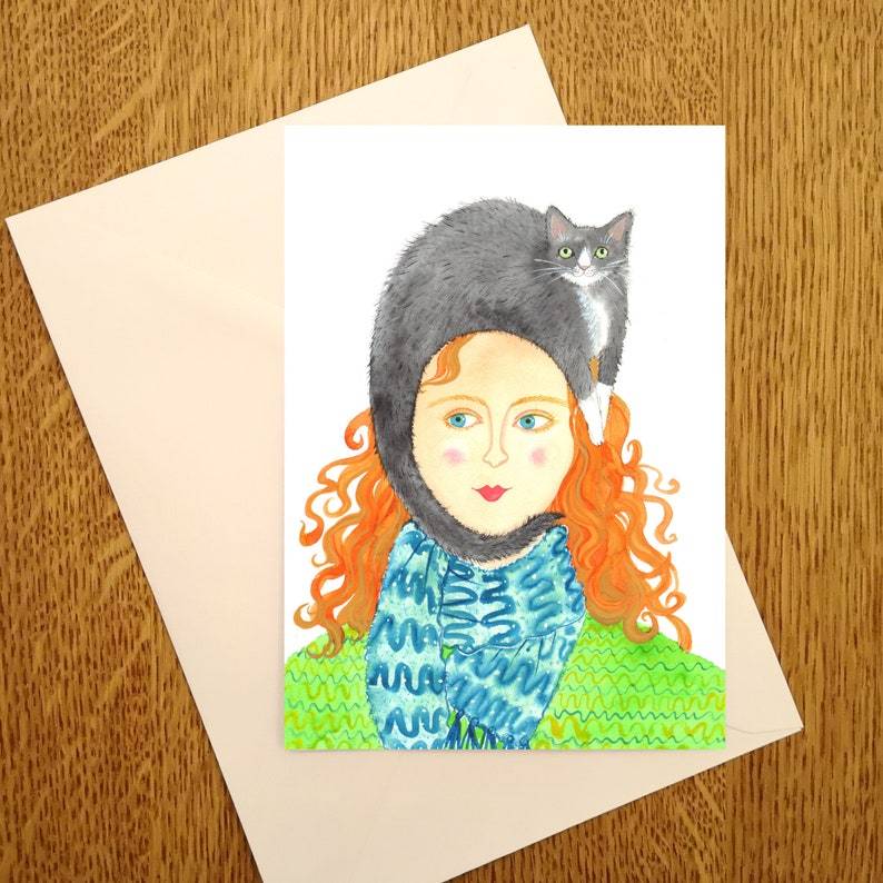 Cat Hat Greeting Card by Laura Robertson - Sprouts of Bristol