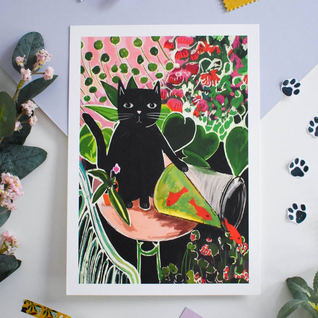 Catisse and the Goldfish Cat Art Print - Sprouts of Bristol