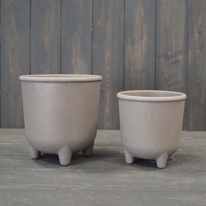 Earthy Warm Grey Straw Pot with Feet - Sprouts of Bristol
