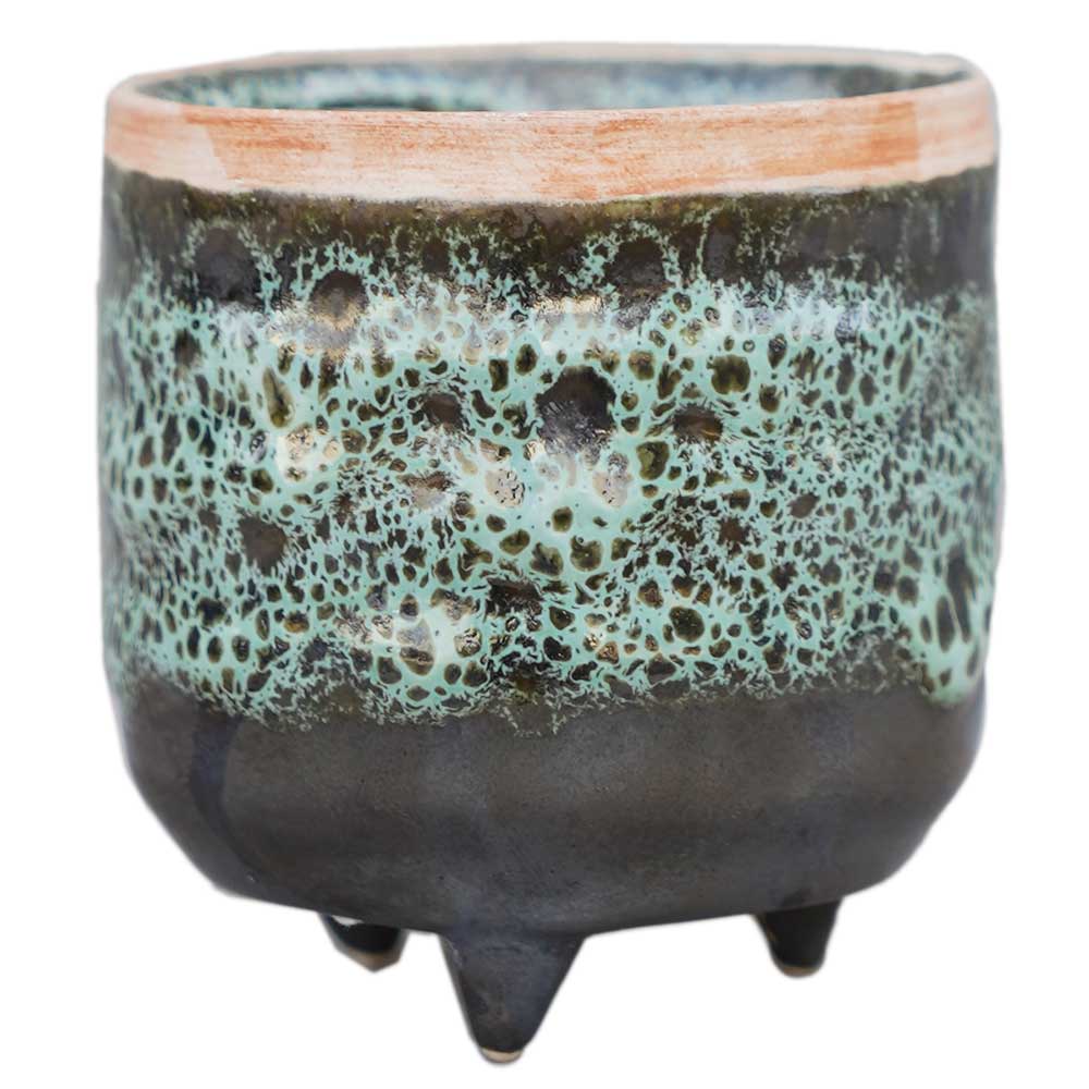 Emerald Reactive Glaze Planter with Feet - Sprouts of Bristol