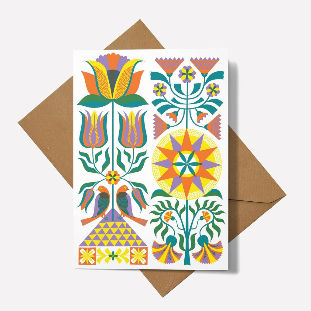 Fraktur Floral Greetings Card - Sprouts of Bristol