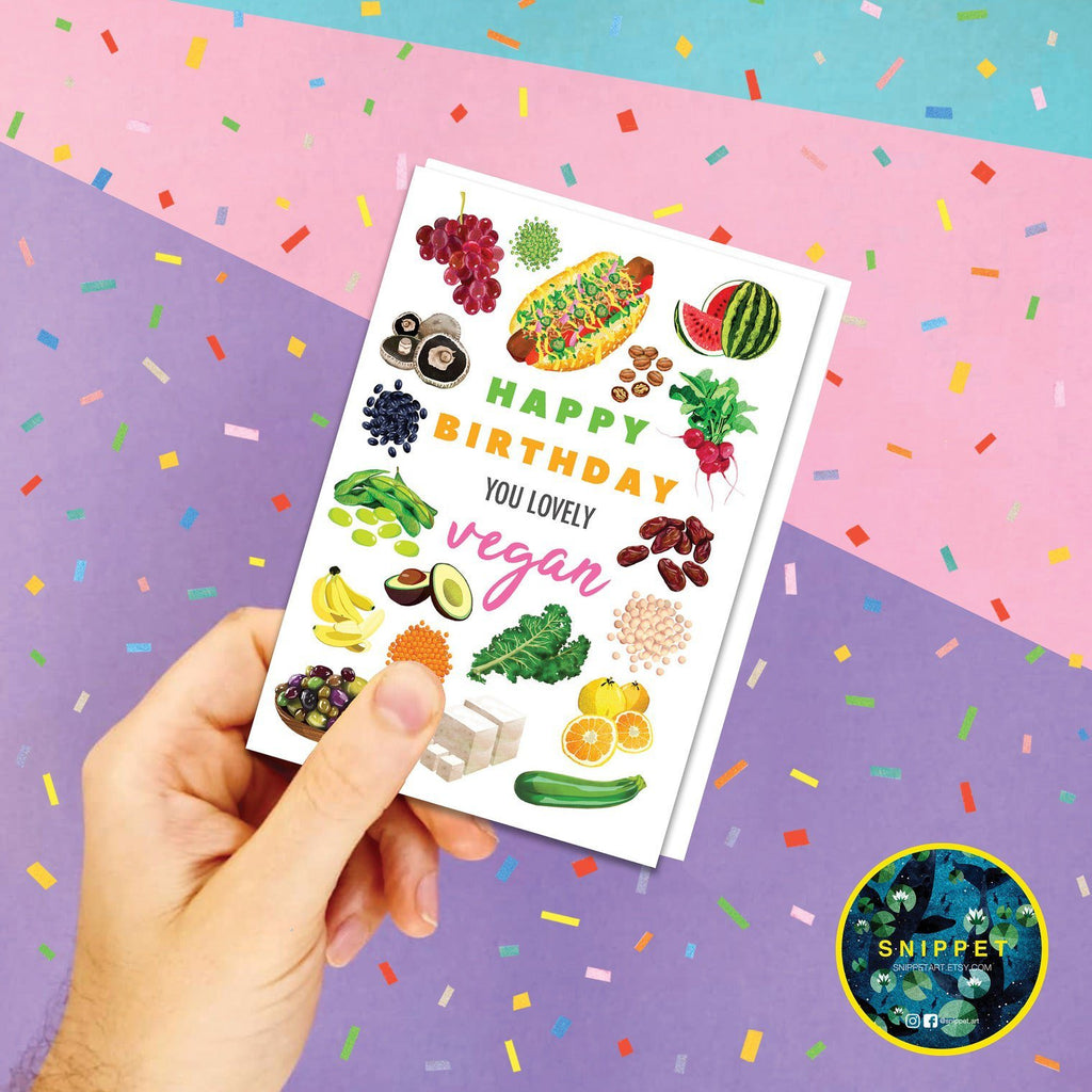 Happy Birthday Vegan Greeting Card by Snippet - Sprouts of Bristol