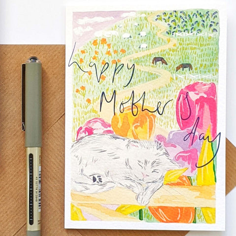 Happy Mother's Day Floral Kitten Greeting Card by Sherry Pritchet Design - Sprouts of Bristol