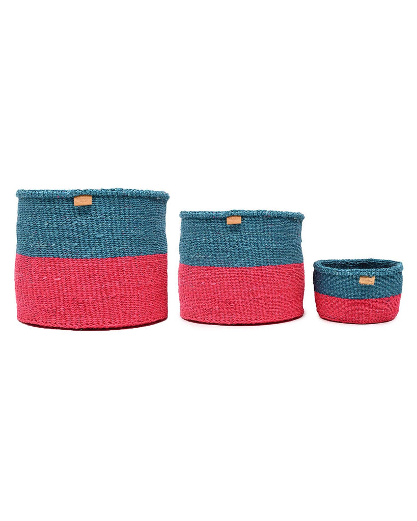 Kikao - Teal & Hot Pink Duo Colour Block Woven Basket - Sprouts of Bristol