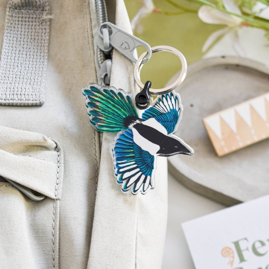 Magpie Keyring - Made From Recycled Plastic - Sprouts of Bristol