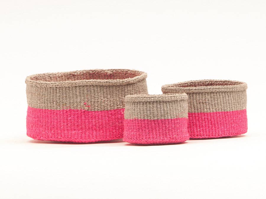 MALIZA: Grey & Neon Pink Colour Block Woven Basket - Sprouts of Bristol