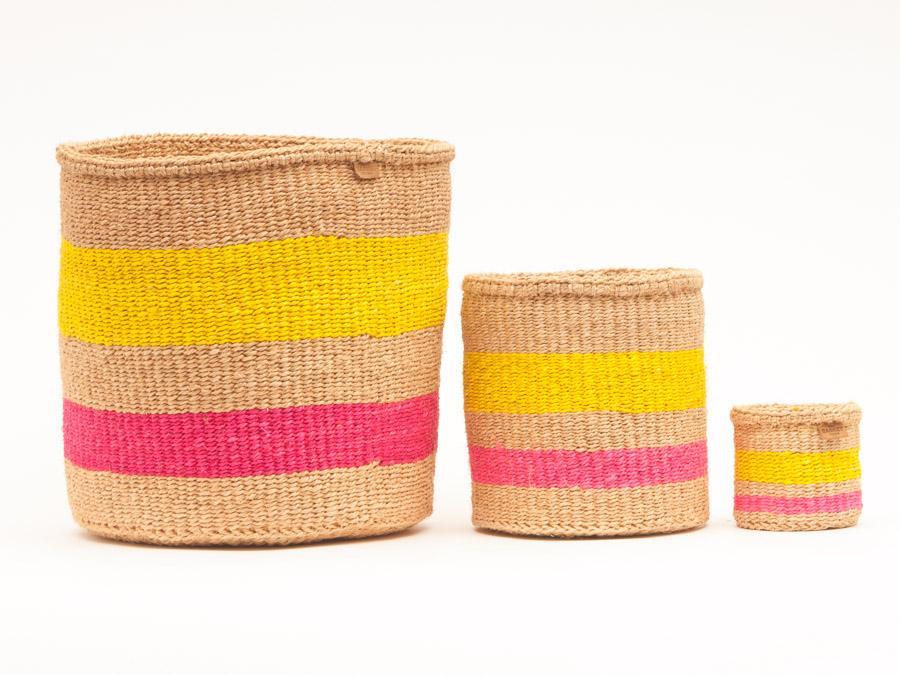 Mazao - Fluoro Pink and Yellow Woven Basket - Sprouts of Bristol