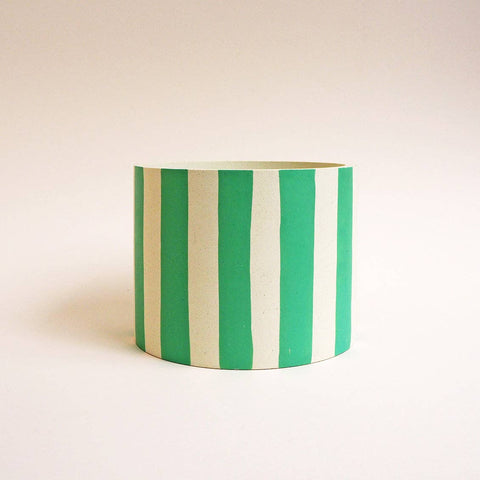 Mint Green Stripes Jesmonite Pot - Sprouts of Bristol