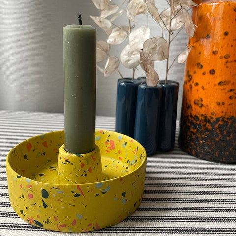 Mustard Yellow Terrazzo Jesmonite Candle Basin Holder - Sprouts of Bristol