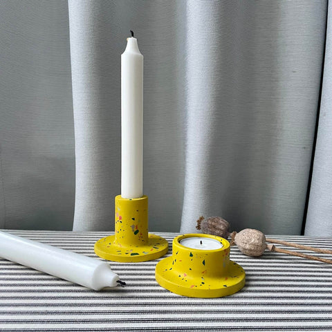 Mustard Yellow Terrazzo Jesmonite Candle Sticker Holder - Sprouts of Bristol