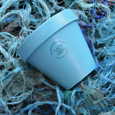 Ocean Plastic Pot & Saucer in Blue - 13cm - Sprouts of Bristol