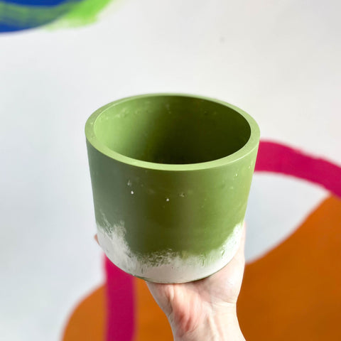 Olive Green and Putty Jesmonite Pot - Sprouts of Bristol