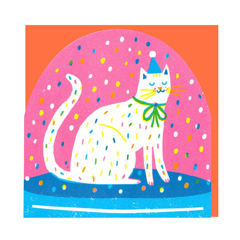 Party Cat Large Snowglobe Greetings Card - Sprouts of Bristol