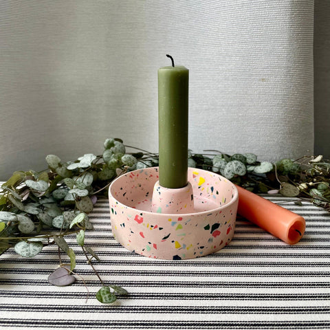 Pink Terrazzo Jesmonite Candle Basin Holder - Sprouts of Bristol