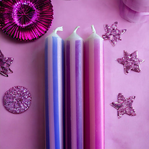 PURPLE PINSTRIPES Dip Dye Dinner Candles Trio - Sprouts of Bristol