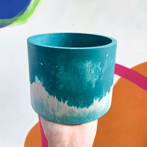 Teal Blue and Putty Jesmonite Pot - Sprouts of Bristol