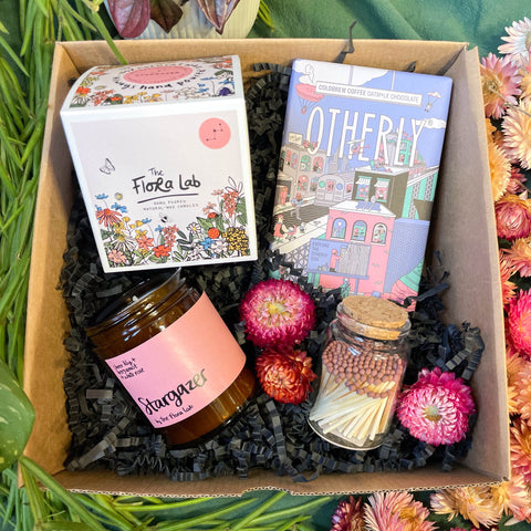 The Flora Lab Candle Gift Set - Handmade Poured Candle, Chocolate Bar + Safety Matches in Jar - Sprouts of Bristol