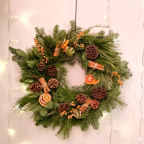 The 'Mulled Wine' Fresh Foliage Christmas Wreath - Sprouts of Bristol