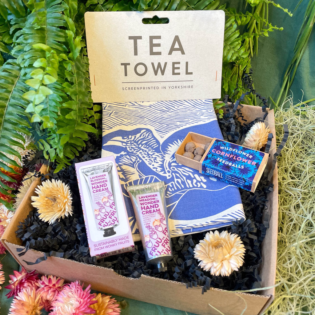 The Screen Printed Tea Towel, Wonky Fruit Hand Cream & Wildflower Seed Gift Set - Sprouts of Bristol