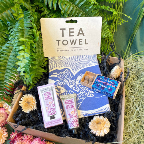 The Screen Printed Tea Towel, Wonky Fruit Hand Cream & Wildflower Seed Gift Set - Sprouts of Bristol