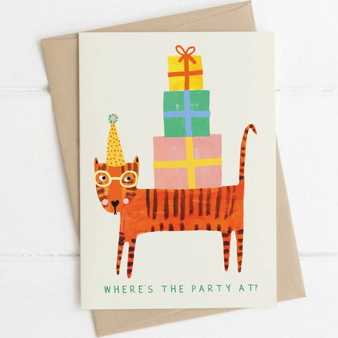 Where's the party at Tiger Greetings Card - Sprouts of Bristol