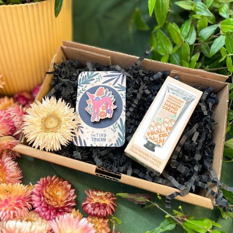 Wonky Fruit Hand Cream and Illustrated Pin Gift Set | Vegan | UK Brands | Supporting Indies - Sprouts of Bristol