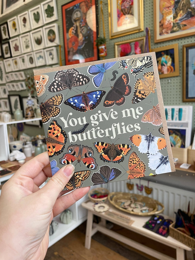 'You give me butterflies' Illustrated Butterfly Greetings Card - Sprouts of Bristol