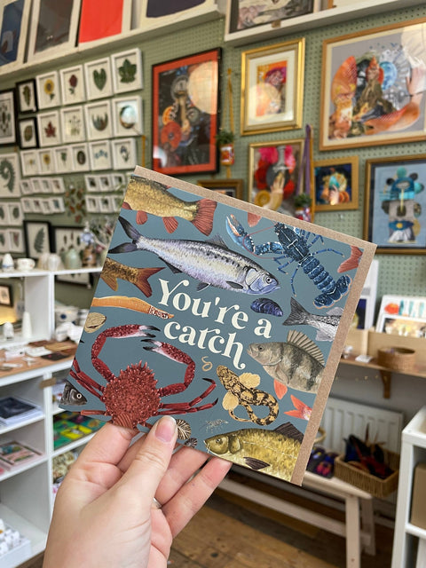 'You're a catch' Illustrated Marine Life Greetings Card - Sprouts of Bristol